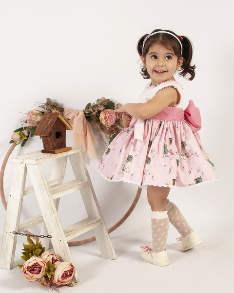 Sonata Infantil SS24 Spanish Girls Pink Printed Dress VE24325- MADE TO ORDER