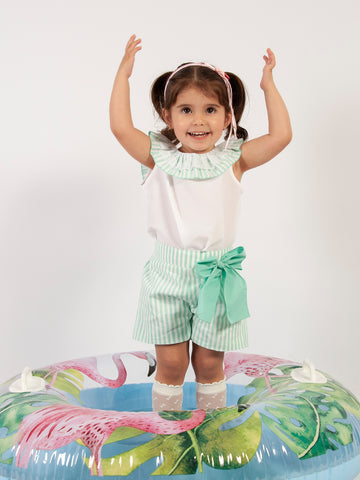 Sonata Infantil SS24 Spanish Girls Green Striped Short Set VE2437 - MADE TO ORDER