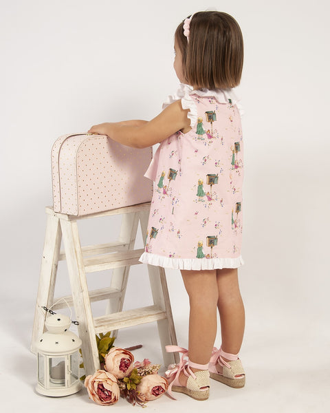 Sonata Infantil SS24 Spanish Girls Pink Printed A-Line Dress VE2439 - MADE TO ORDER