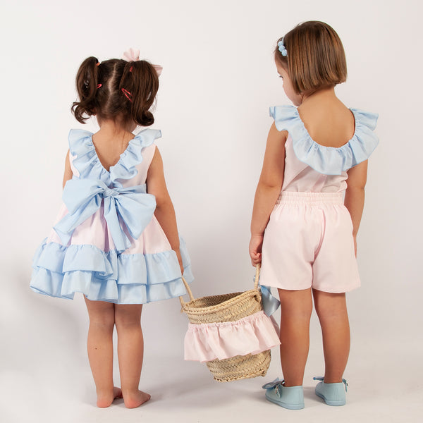 Sonata SS24 Spanish Girls Pink & Blue Puffball Dress VE2441 - MADE TO ORDER