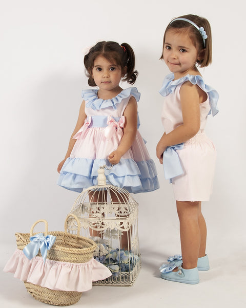 Sonata SS24 Spanish Girls Pink & Blue Puffball Dress VE2441 - MADE TO ORDER