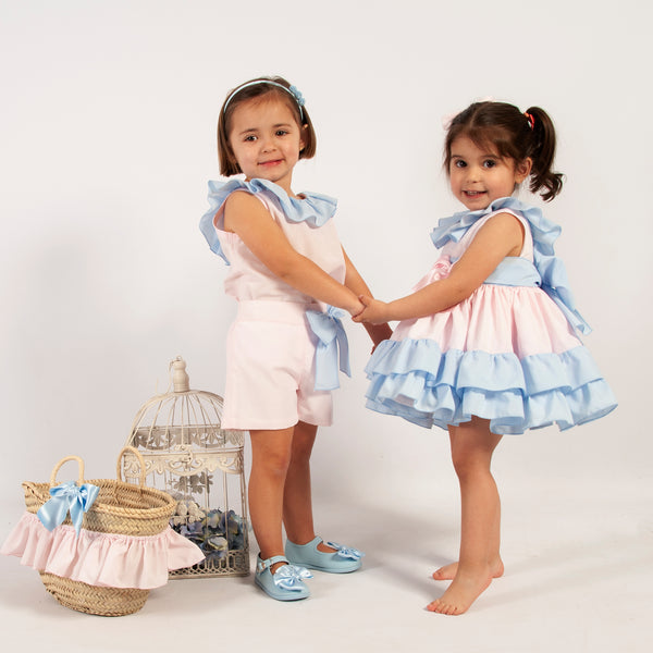 Sonata Infantil Spanish Girls Pink & blue Summer Short Set VE2442 - MADE TO ORDER