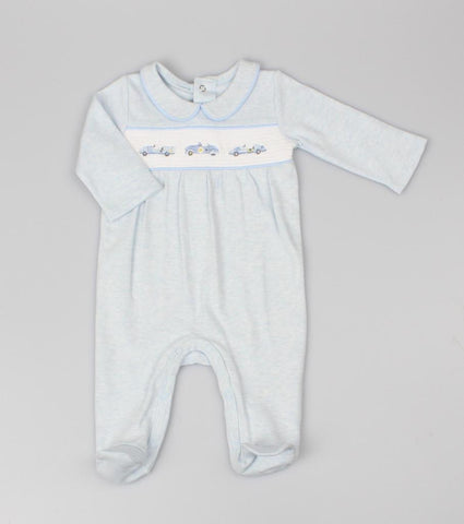 Traditional Baby Boys Smocked Cars Cotton Sleepsuit / Babygrow