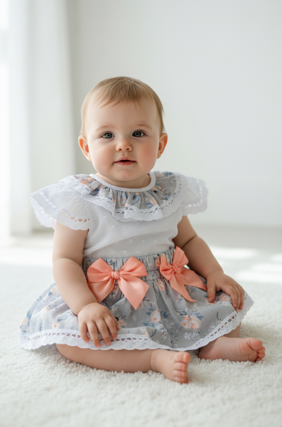 Spanish Baby Girls Grey Floral Skort & Blouse Set - 12-36m