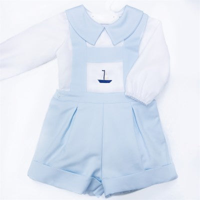 Wee Me Spanish Baby Boys Blue Boat Dungarees MYDE004