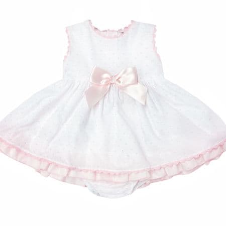 Spanish Wee Me Baby Girls White & Pink Puffball Dress & Pants MYD2440