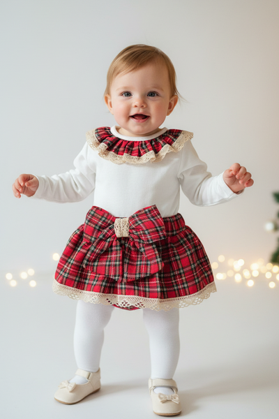 Spanish Baby Girls Red Tartan Jam Pant Set 9026 - 12m