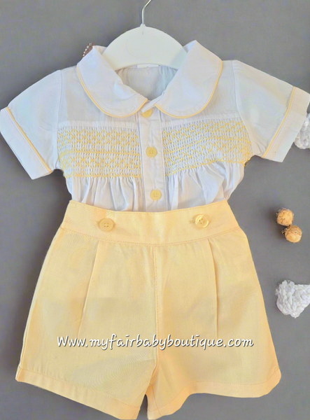 Spanish Boys Traditional Lemon Smocked Short Set