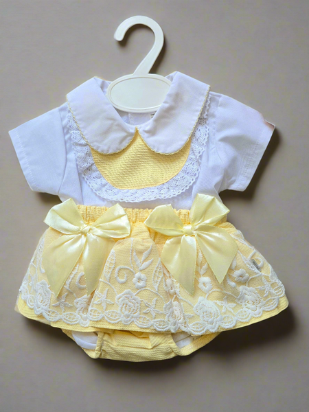 Spanish Baby Girls Lemon Lace & Bow Skort Set M002E