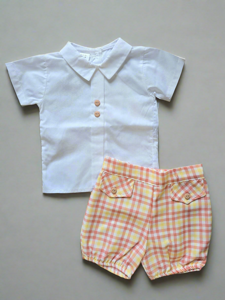 Spanish Baby Boys Lemon & Orange Check Short Set EL224 ~ 3-36m