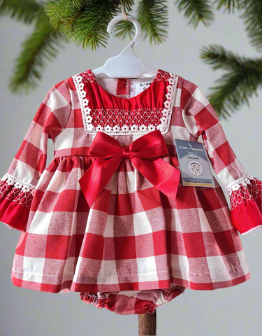Ceyber Spanish Baby Girls Red Check Dress With Smocking ZA2110