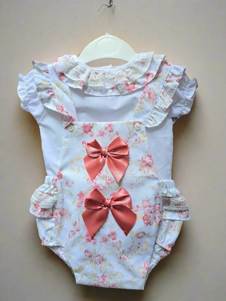 Spanish Baby Girls White & Pink Floral Romper Set M002W ~ 6-36m