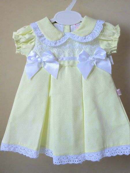 Spanish Baby Girls Lemon Pique Pleated Dress V004L