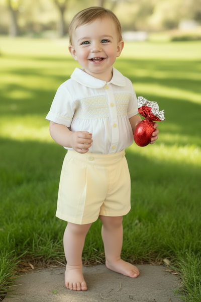 Spanish Boys Traditional Lemon Smocked Short Set ~ 0-6m