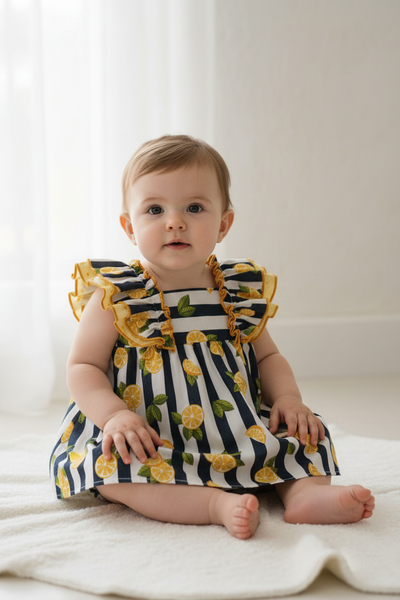 Spanish Baby Girls Lemon Print Dress & Pants 0070 - 9-18m