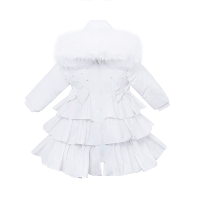 Wee Me Girls Long White Frilly Puffer Coat - 12m-4y