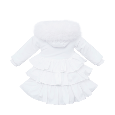 Wee Me Girls Long White Frilly Puffer Coat - 12m-4y