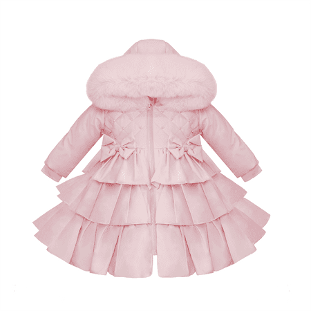 Wee Me Girls Long Pink Frilly Puffer Coat - 6m-4y