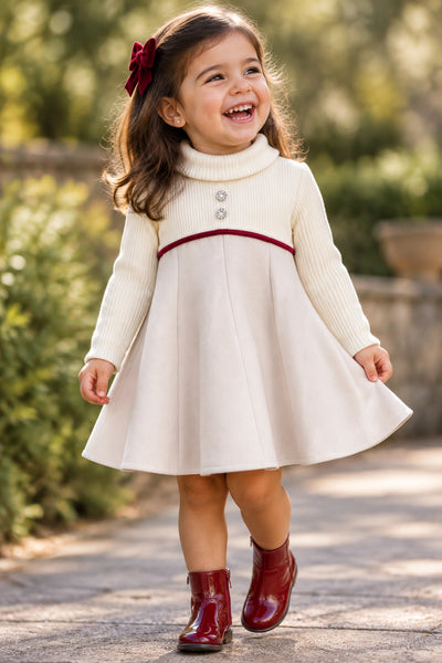 Traditional Girls Red Fur Trimmed Winter Coat & Dress Set ~ 2-11y