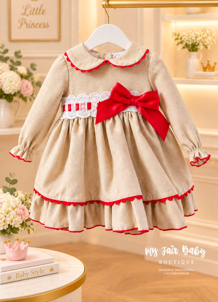 Spanish Girls Red & Beige Christmas Dress & Pants ~ 3-36m