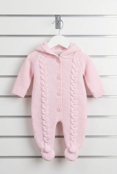 Traditional Baby Girls Pink Knitted Pramsuit 4194