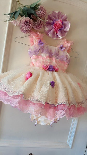 Ela Confeccion SS26 Girls Pink & Lilac Lace Eloise Puffball Dress - MADE TO ORDER
