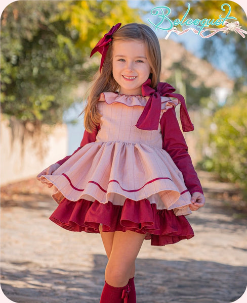 Belcoquet AW26 Garza Burgundy Puffball Dress