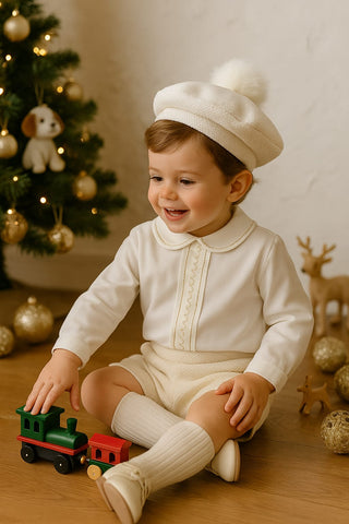 Sonata Infantil AW25 Spanish Baby Boys Luxury Cream Short Set NA2509 ~ 24m - IN STOCK NOW