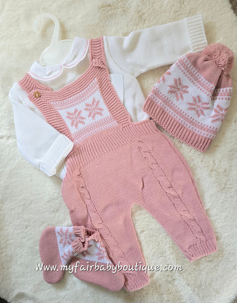 Spanish Baby Girls Dusky Pink Knitted Romper 4pc Set ~ 3-12m