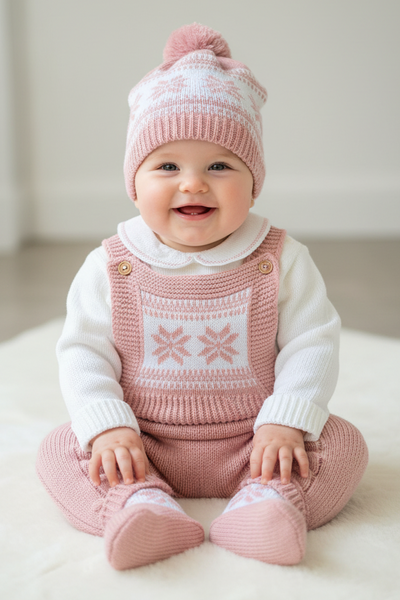 Spanish Baby Girls Dusky Pink Knitted Romper 4pc Set ~ 3-12m