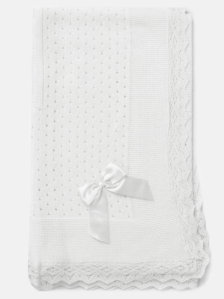 Spanish Unisex Baby White Lace & Bow Shawl / Blanket