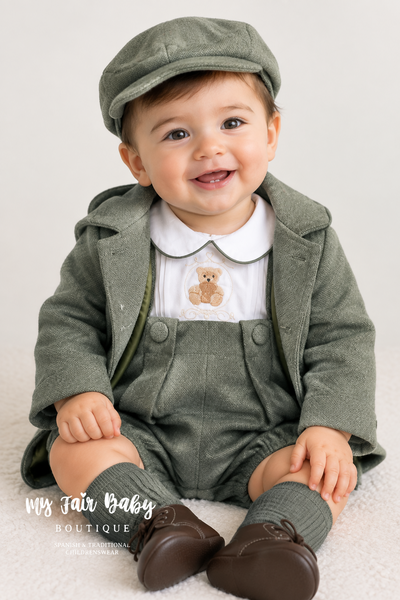Beau Kid Traditional Baby Boys Forest Green Teddy Jacket & Cap ~ 0-24m