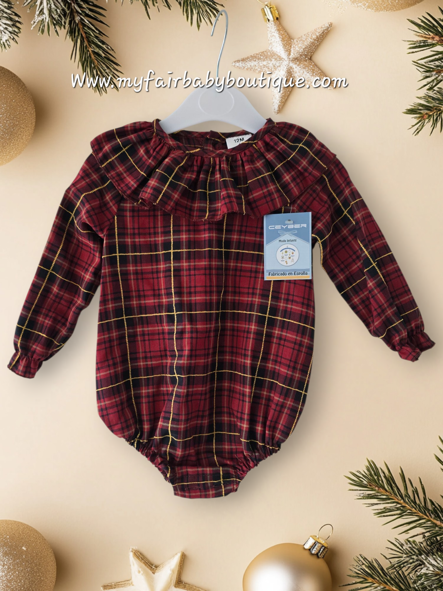 Ceyber AW25 Spanish Girls Red Tartan Christmas Romper 25517 ~ 12-36m