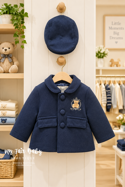 Beau Kid Traditional Baby Boys Navy Teddy Jacket & Cap ~ 0-24m