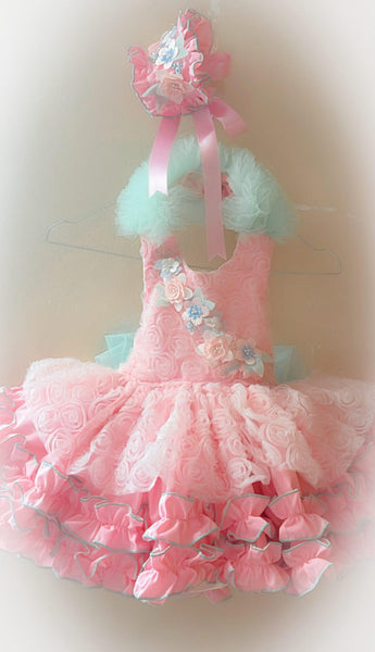 Ela Confeccion SS26 Girls Pink & Green Tulle Madeleine Puffball Dress - MADE TO ORDER