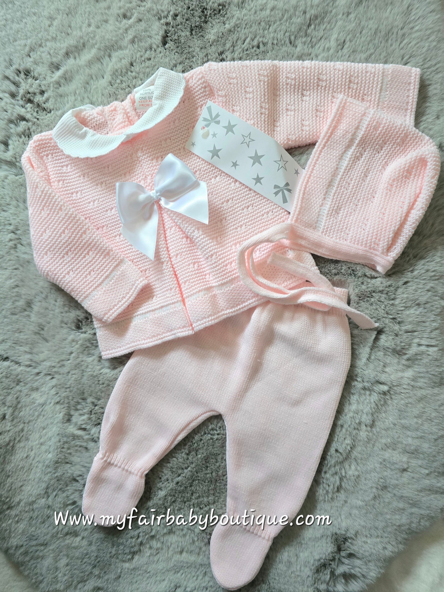 Spanish Baby Girls Pink Knitted 3pc Set ~ 0-3 months