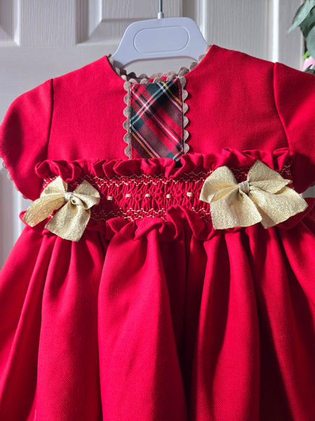 Sonata Infantil Spanish Baby Girls Red Smocked Christmas Dress