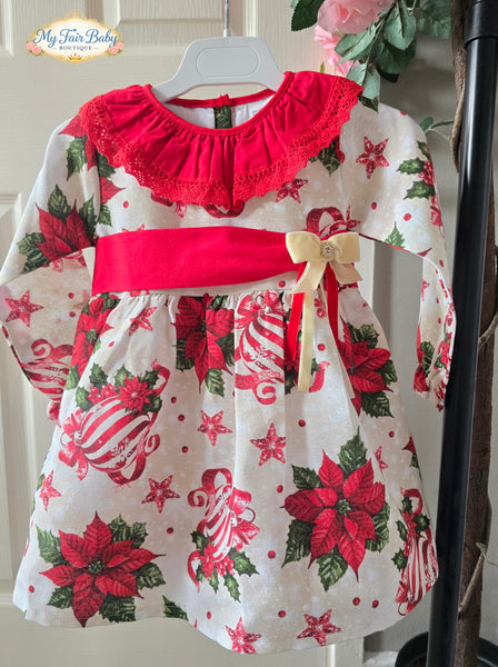 Traditional Girls Red Poinsetta Christmas Dress ~ 1-6y