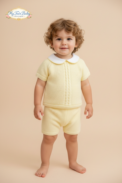 Spanish Baby Boys Lemon Yellow Knitted Short Set