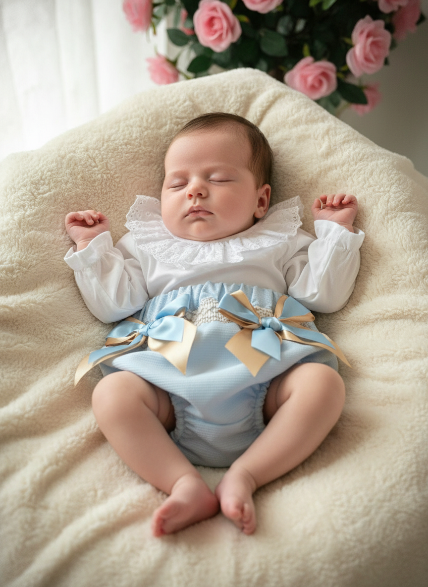 Spanish Baby Girls Blue & Gold Smocked Jam Pant Set ~ 3-36m