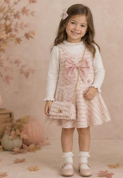 Beau Kid Girls Pink Tweed Dress Set 2U-5402