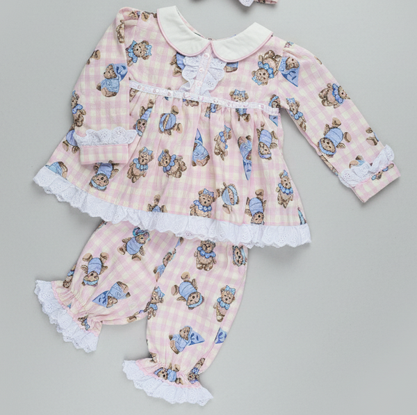 Beau Kid Traditional Baby Girls Teddy Bear Bloomer PJ Set 1542 ~ IN STOCK NOW