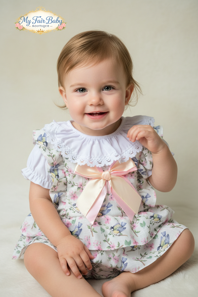 Spanish Baby Girls Floral Bird Romper Set M002B ~ 3-36m