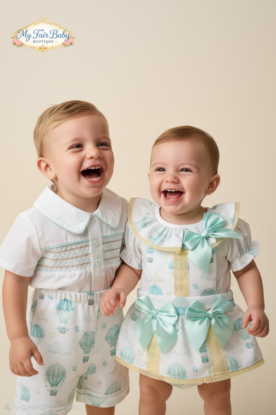 Spanish Baby Boys Mint Green Balloon Short Set ~ 3-36m