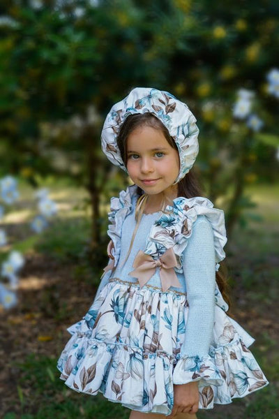 Ela Confeccion AW25 Spanish Girls Blue Floral Puffball Dress - MADE TO ORDER