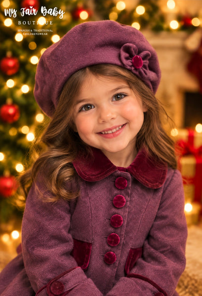Beau Kid Girls Wine Red Winter Coat & Hat ~ 12m-6y