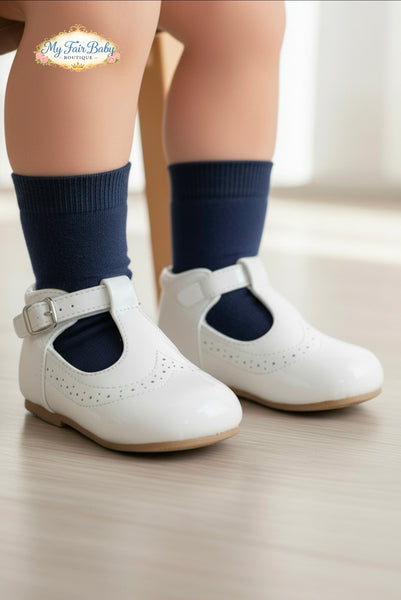 Sevva Traditional Boys White Patent Hard Soled Shoes