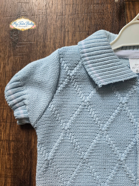 Spanish Baby Boys Blue Diamond Knitted Romper 23237 - 6-24m