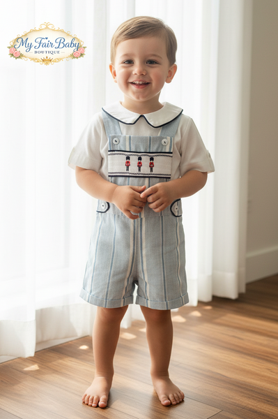 Beau Kid Boys Blue Striped Soldier Dungarees Set 2J300