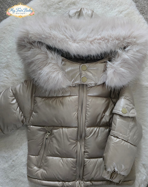 Wee Me Traditional Boys Champagne Hooded Puffer Coat
